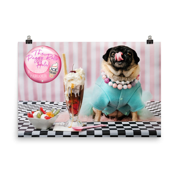 The Puggy Rolls Hotel Collection - The Ice Cream Parlour (36x24 Inch Print)