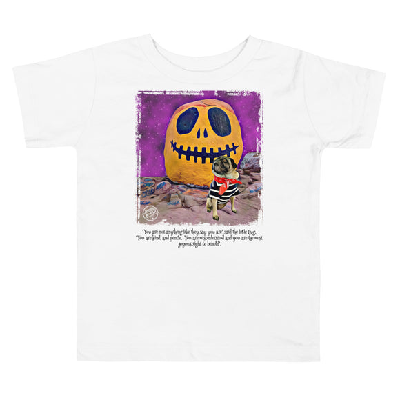 The Pug & The Pumpkin Toddler Short Sleeve Tee (White & Pink)