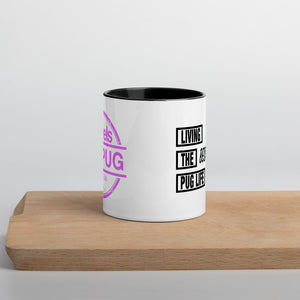 Living The Best Pug Life! Mug with Color Inside (Pink Logo)