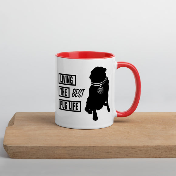 Living The Best Pug Life! Mug with Color Inside (Pink Logo)